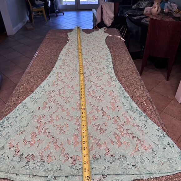 Deb Prom‎ Maxi Dress Size 1  Sleeveless Lace Bodycon Lined Formal Mint  Fairy - Picture 15 of 16